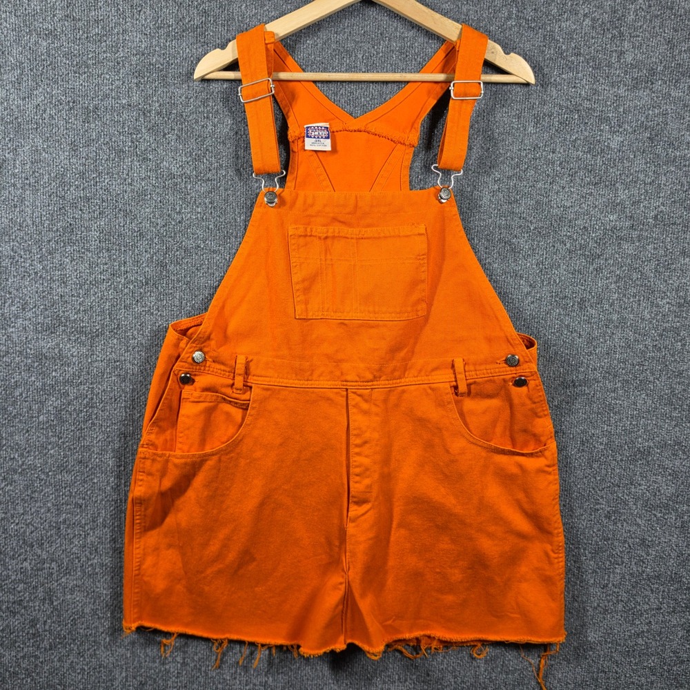 Vintage 90s Watch LA Shortalls Womens 2XL Cut Off Bib Denim Made in USA Orange